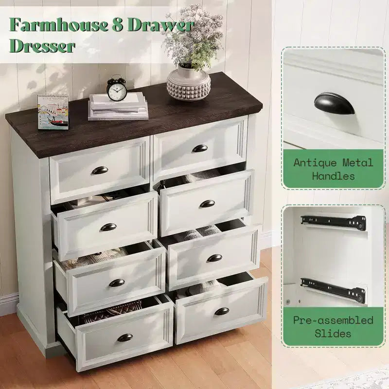 AMERLIFE Farmhouse Drawer Dresser with Storage Drawers