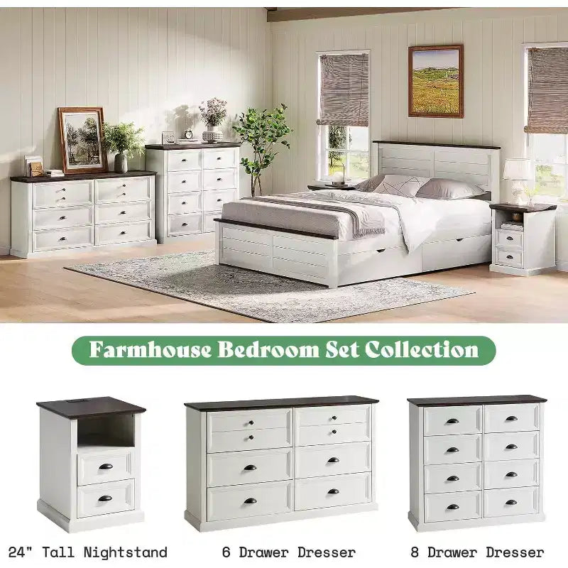 AMERLIFE Farmhouse Drawer Dresser with Storage Drawers