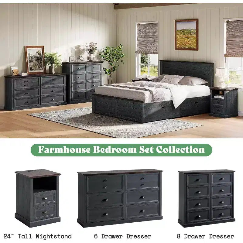 AMERLIFE Farmhouse Drawer Dresser with Storage Drawers