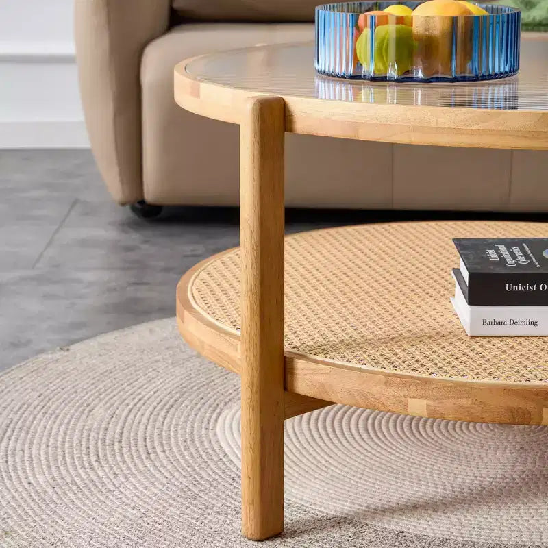 Vatros Modern Coffee Table Small Round Coffee Table with Glass Tabletop