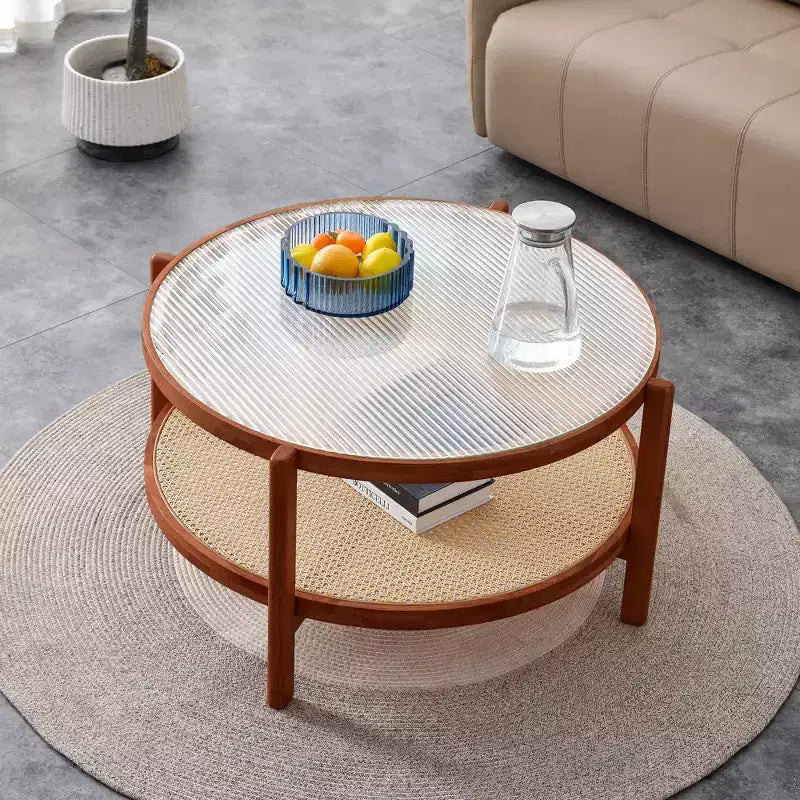 Vatros Modern Coffee Table Small Round Coffee Table with Glass Tabletop