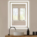 24x32 Inch Lighted Bathroom Mirror, Aluminum Frame Vanity Mirror with 3 Lighting Colors, White
