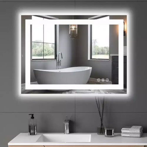 24x32 Inch Lighted Bathroom Mirror, Aluminum Frame Vanity Mirror with 3 Lighting Colors, White