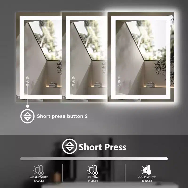 24x32 Inch Lighted Bathroom Mirror, Aluminum Frame Vanity Mirror with 3 Lighting Colors, White
