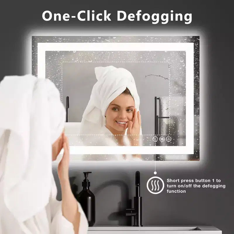 24x32 Inch Lighted Bathroom Mirror, Aluminum Frame Vanity Mirror with 3 Lighting Colors, White