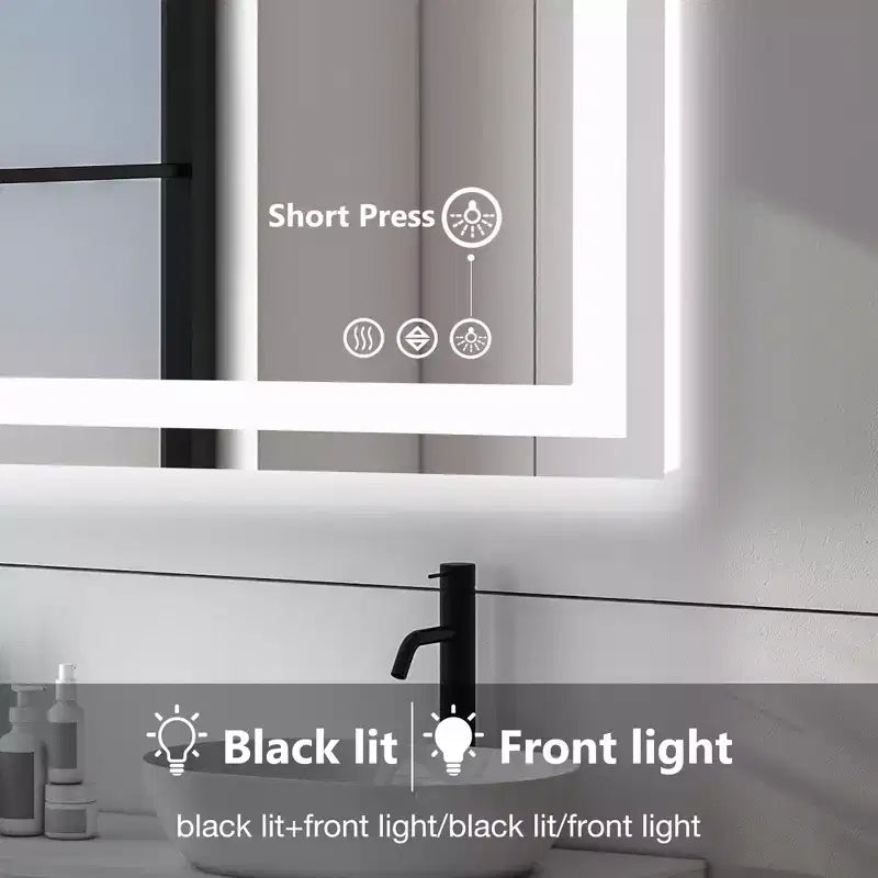 24x32 Inch Lighted Bathroom Mirror, Aluminum Frame Vanity Mirror with 3 Lighting Colors, White