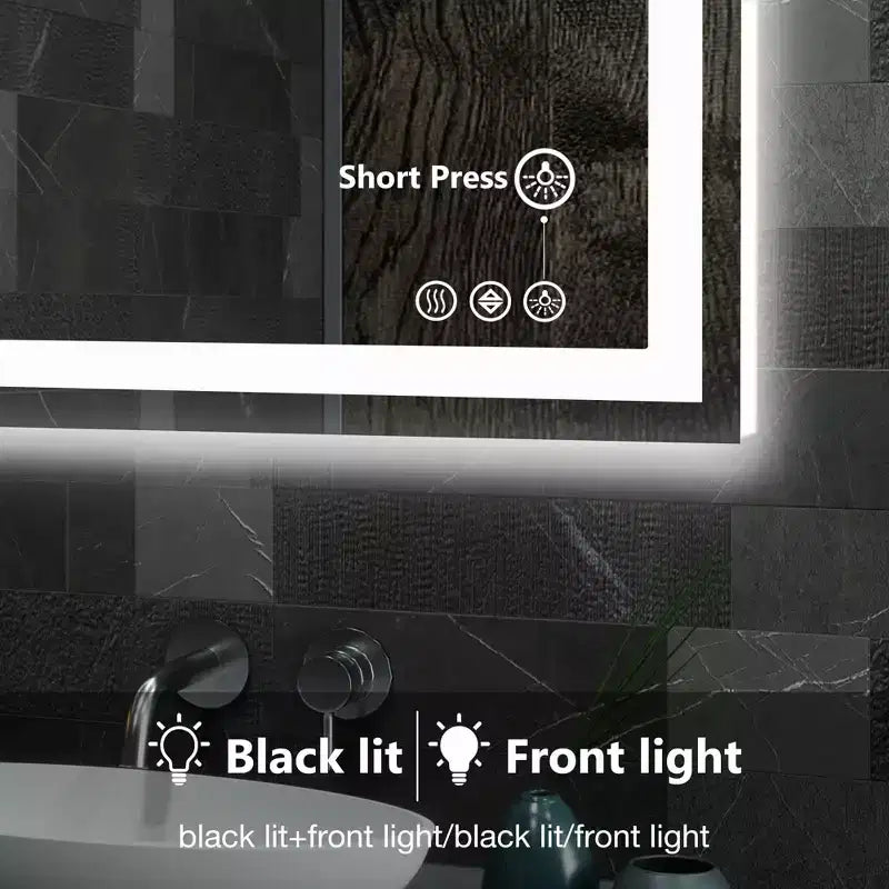 24x32 Inch Lighted Bathroom Mirror, Aluminum Frame Vanity Mirror with 3 Lighting Colors, White