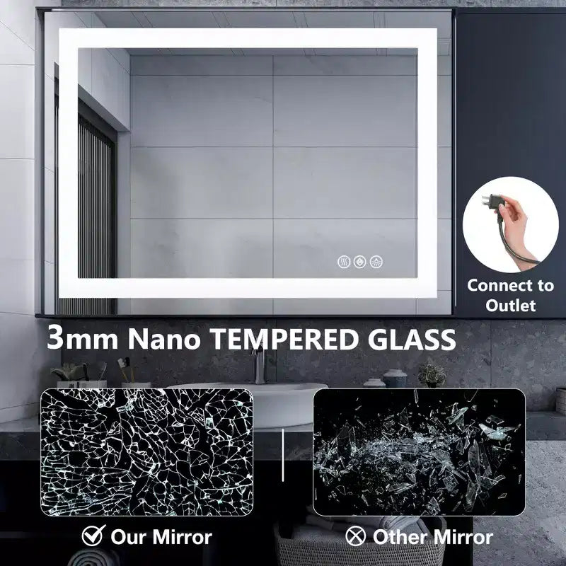 24x32 Inch Lighted Bathroom Mirror, Aluminum Frame Vanity Mirror with 3 Lighting Colors, White