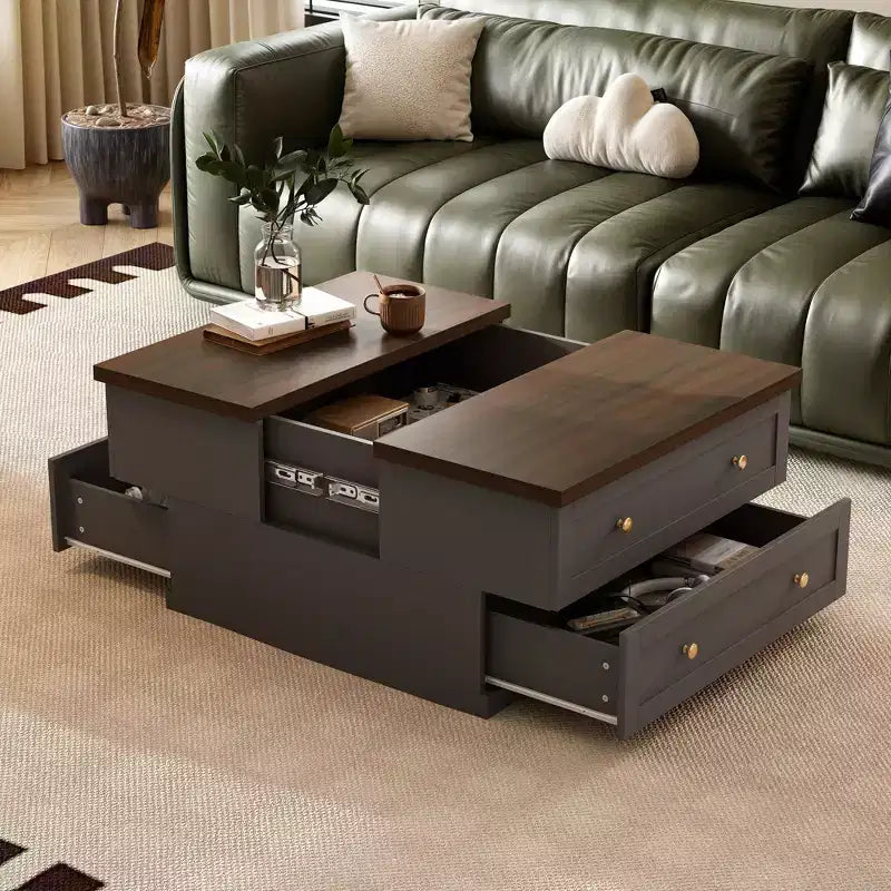 Famapy Stylish and Functional Coffee Table - Dark Grey Body with Brown Countertop, Ideal for Modern Living Rooms
