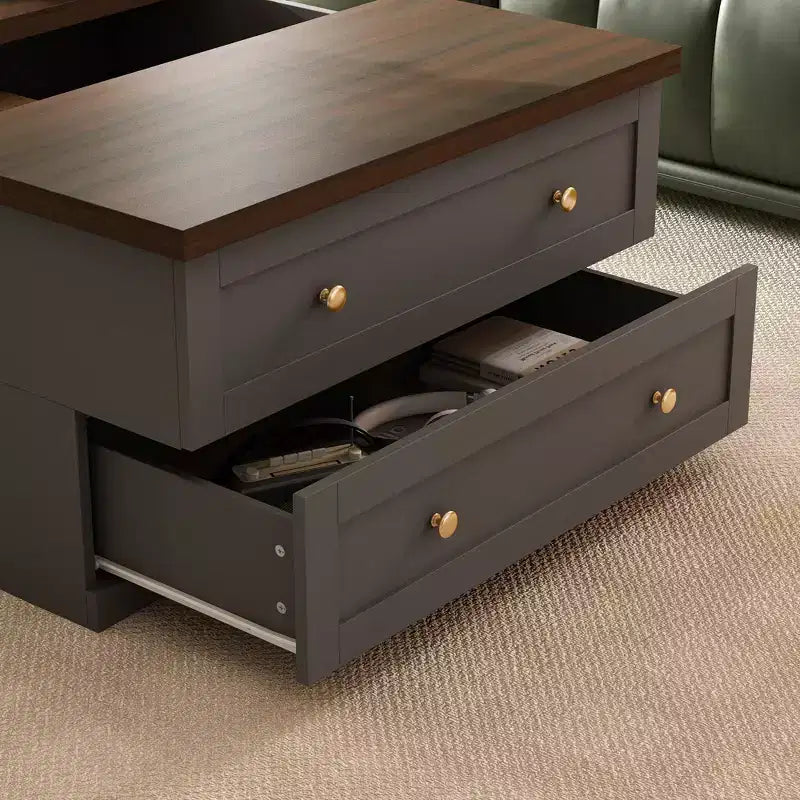 Famapy Stylish and Functional Coffee Table - Dark Grey Body with Brown Countertop, Ideal for Modern Living Rooms