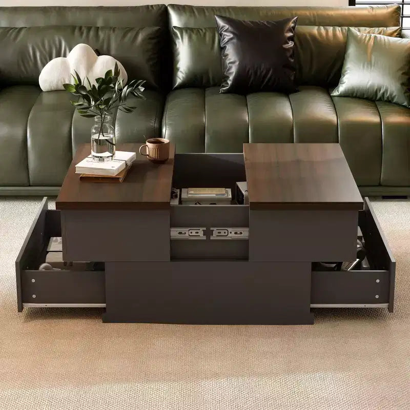 Famapy Stylish and Functional Coffee Table - Dark Grey Body with Brown Countertop, Ideal for Modern Living Rooms