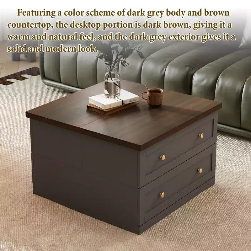 Famapy Stylish and Functional Coffee Table - Dark Grey Body with Brown Countertop, Ideal for Modern Living Rooms