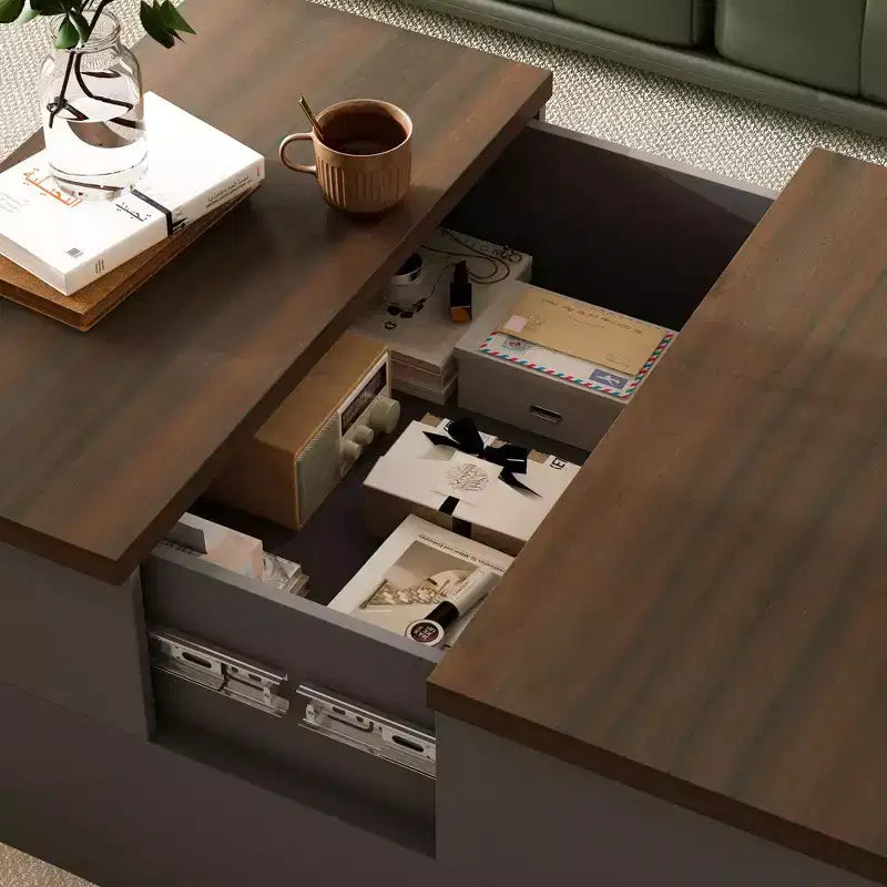 Famapy Stylish and Functional Coffee Table - Dark Grey Body with Brown Countertop, Ideal for Modern Living Rooms