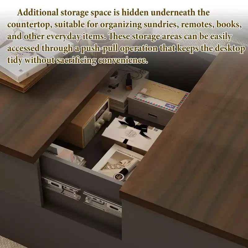 Famapy Stylish and Functional Coffee Table - Dark Grey Body with Brown Countertop, Ideal for Modern Living Rooms