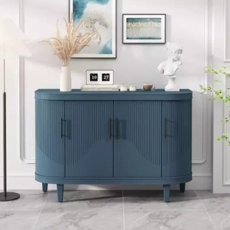 Modern Arc-shaped Sideboard, 47.2-inch Decorative Storage Cabinet, Wooden Hall Table with 4 Doors and Adjustable Interior Shelves