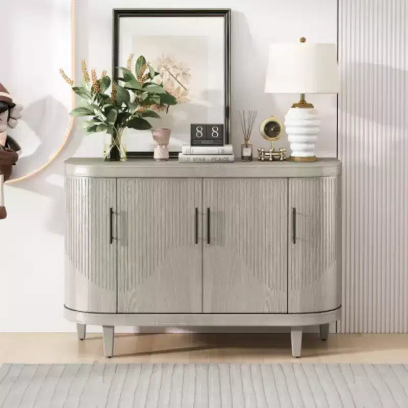 Modern Arc-shaped Sideboard, 47.2-inch Decorative Storage Cabinet, Wooden Hall Table with 4 Doors and Adjustable Interior Shelves