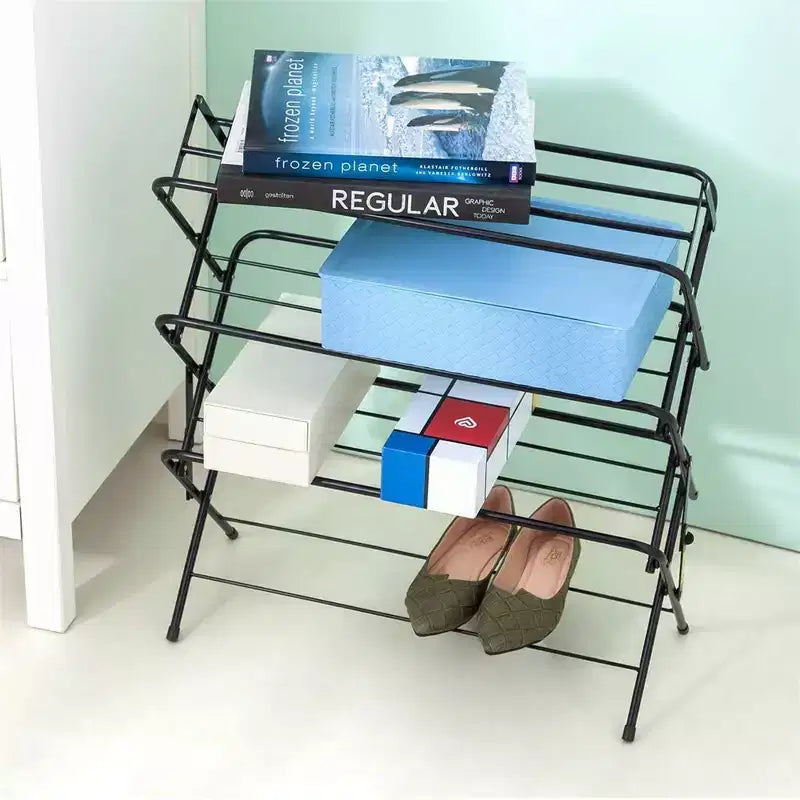 Zenree 4-Tier Foldable Metal Shoe Rack Shelf, Matte Black