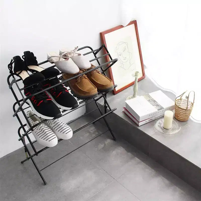 Zenree 4-Tier Foldable Metal Shoe Rack Shelf, Matte Black