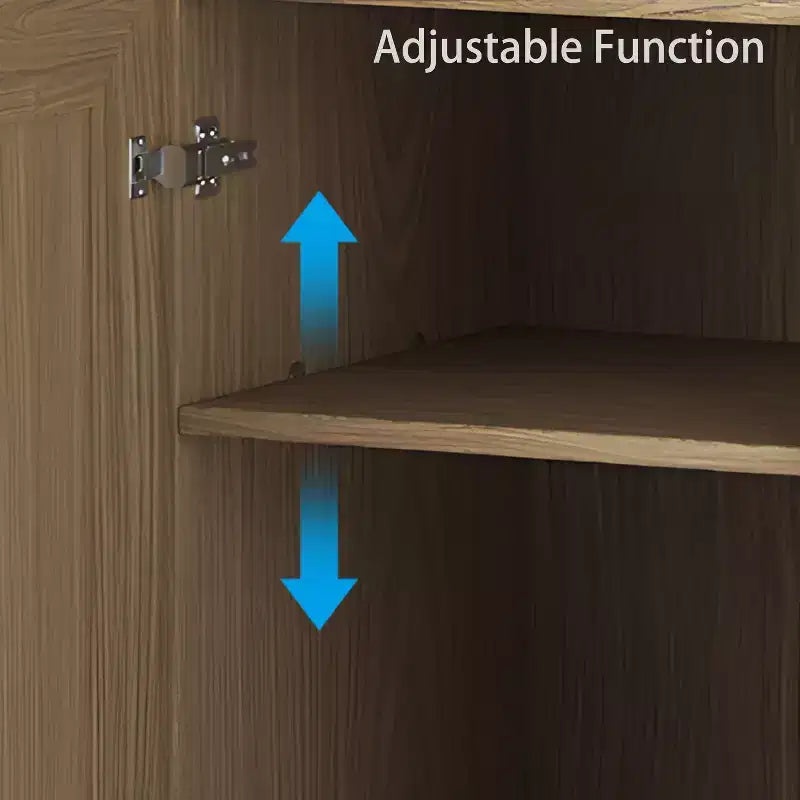 31x31x16 Wood Grain Buffet Cabinet, Storage Organizer with Adjustable Shelves and Rattan Doors for Kitchen Bedroom Living/Dinning Room