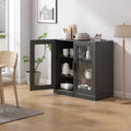 Wood Accent Cabinet in Black, Storage Organizer with Adjustable Shelves and Glass Doors for Kitchen Bedroom Living/Dinning Room