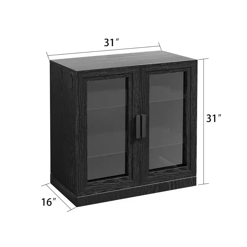Wood Accent Cabinet in Black, Storage Organizer with Adjustable Shelves and Glass Doors for Kitchen Bedroom Living/Dinning Room