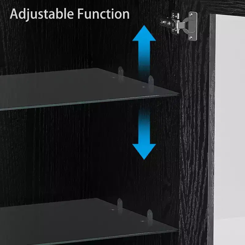 Wood Accent Cabinet in Black, Storage Organizer with Adjustable Shelves and Glass Doors for Kitchen Bedroom Living/Dinning Room