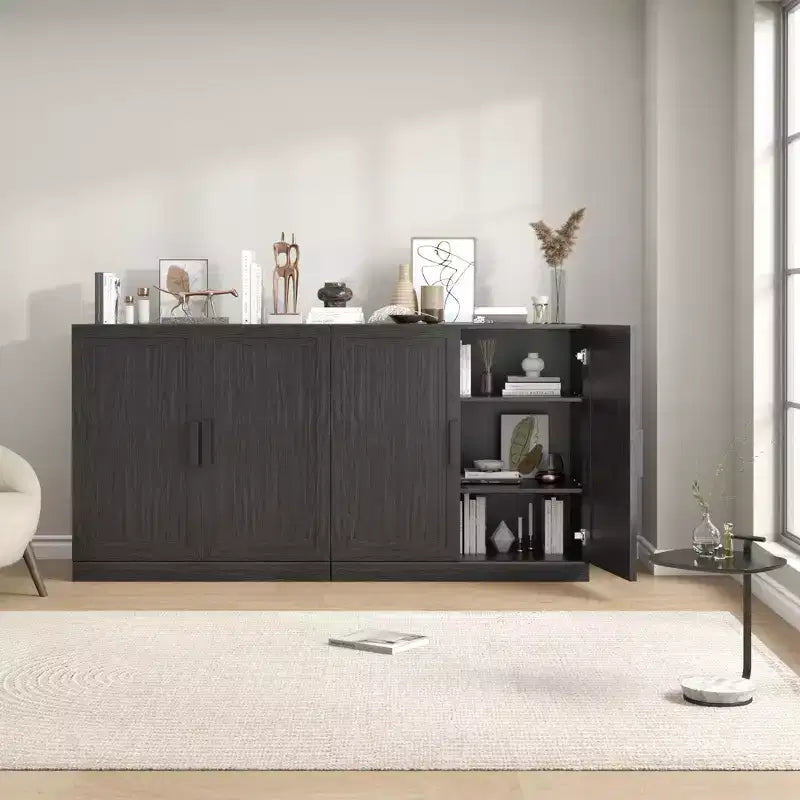 31x62x16 Wood Accent Cabinet in Black, Storage Organizer with Adjustable Shelves for Kitchen Bedroom Entryway Living Room Dinning Room