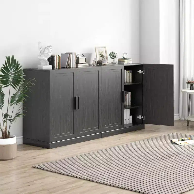 31x62x16 Wood Accent Cabinet in Black, Storage Organizer with Adjustable Shelves for Kitchen Bedroom Entryway Living Room Dinning Room