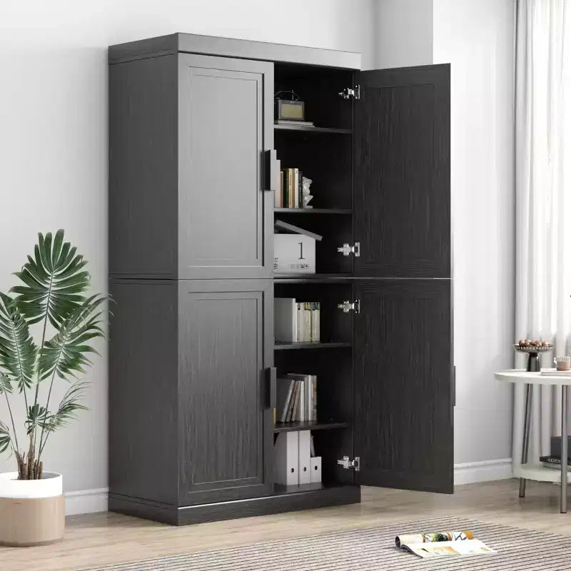 31x62x16 Wood Accent Cabinet in Black, Storage Organizer with Adjustable Shelves for Kitchen Bedroom Entryway Living Room Dinning Room