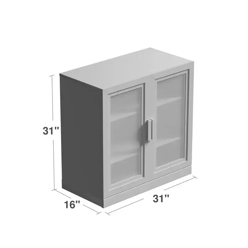 [31-inch | Natural Wood Tone]Double Glass Door Decorative Cabinet (Spacious Layered Storage + Modern Simplicity)