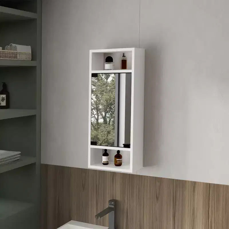Chic Crate-Pine-Like Medicine Cabinet  Mirrored Door & Open Storage | White