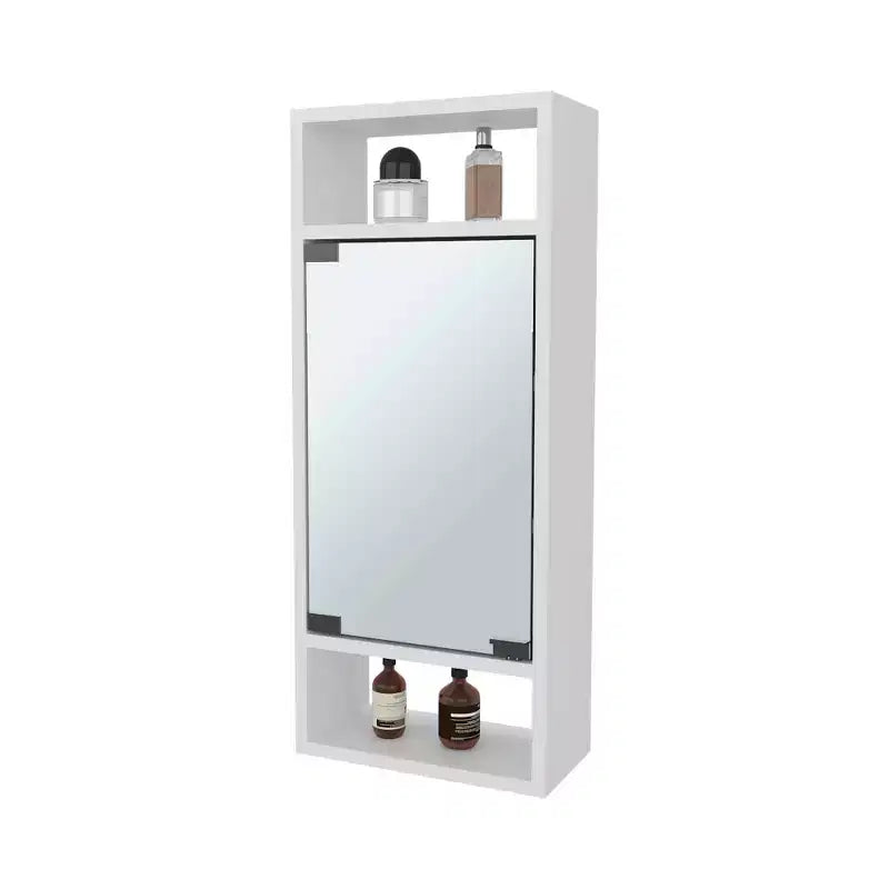 Chic Crate-Pine-Like Medicine Cabinet  Mirrored Door & Open Storage | White