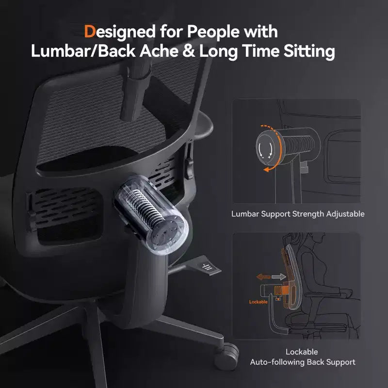 Newtral MagicH-BP Ergonomic Chair with Footrest - Home Office Desk Chair with Auto-Following Lumbar Support, 4D Armrest, Seat Depth&Height Adjustable