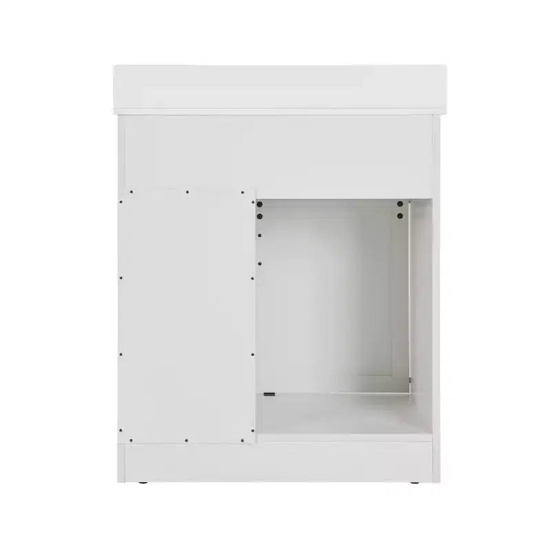 Bestier 30 White Farmhouse Bathroom Vanity with Sliding Barn Doors, 2 Drawers, Freestanding Vanity with Protective Backsplash