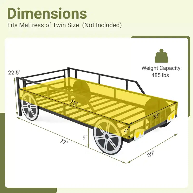 Costway Twin Car-Shaped Metal Bed Frame with Wheels Decorations Safety Guardrails