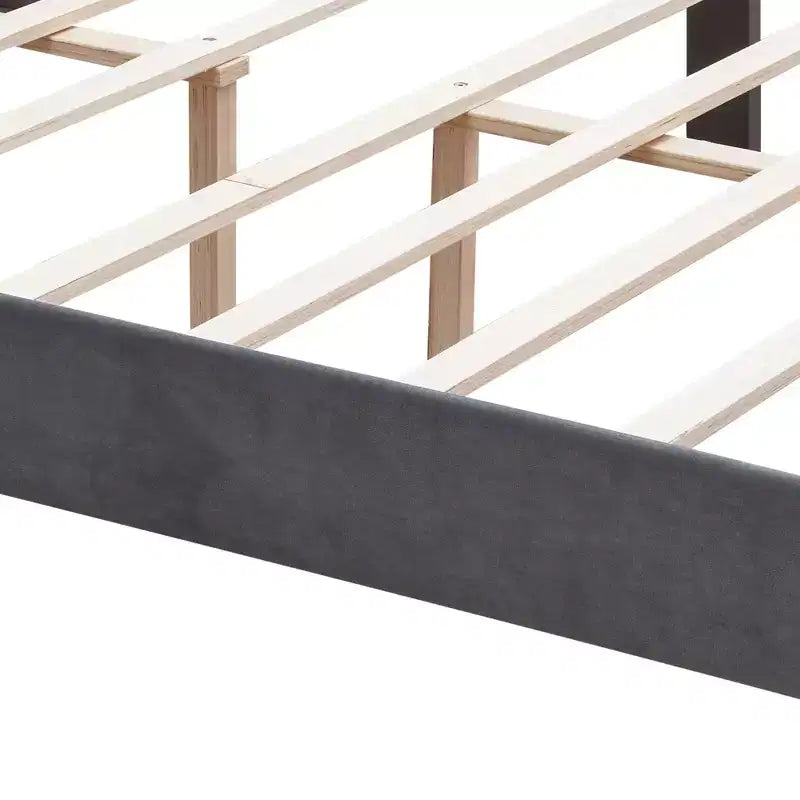 Okak Queen Bed Frame with Headboard, Velvet Button Tufted-Upholstered Platform Bed with Wings Design and Wood Slat Support, Gray
