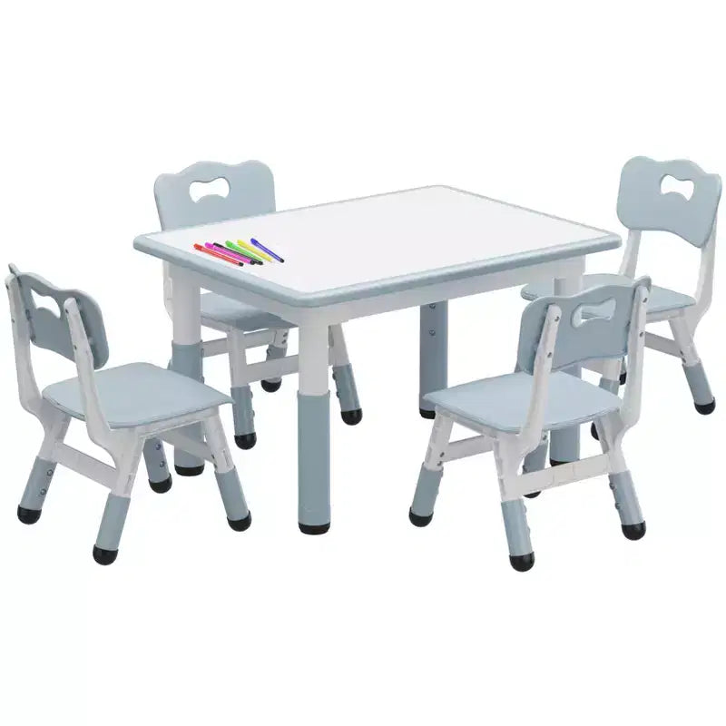 Kids Table and 4 Chairs Set with Particleboard Desktop, Non-Slip Legs, Easy to Wipe, Height Adjustable, Durable and Sturdy for Ages 2-10