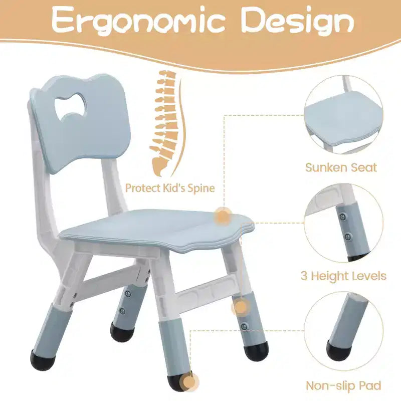 Kids Table and 4 Chairs Set with Particleboard Desktop, Non-Slip Legs, Easy to Wipe, Height Adjustable, Durable and Sturdy for Ages 2-10