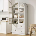 Garvee Tall Farmhouse Kitchen Pantry, Arched Wood Kitchens Storage Cabinets with 2 Large Drawers, Easy Assembly