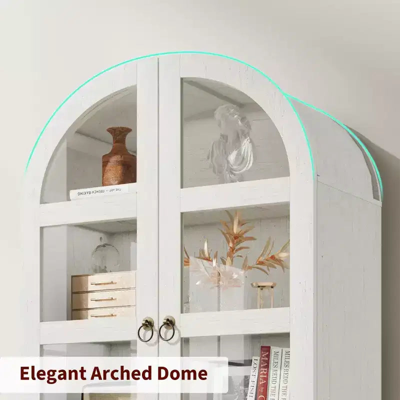 Garvee Tall Farmhouse Kitchen Pantry, Arched Wood Kitchens Storage Cabinets with 2 Large Drawers, Easy Assembly