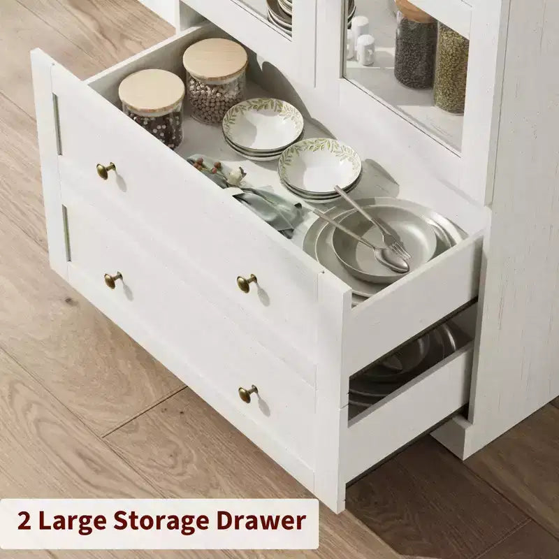 Garvee Tall Farmhouse Kitchen Pantry, Arched Wood Kitchens Storage Cabinets with 2 Large Drawers, Easy Assembly