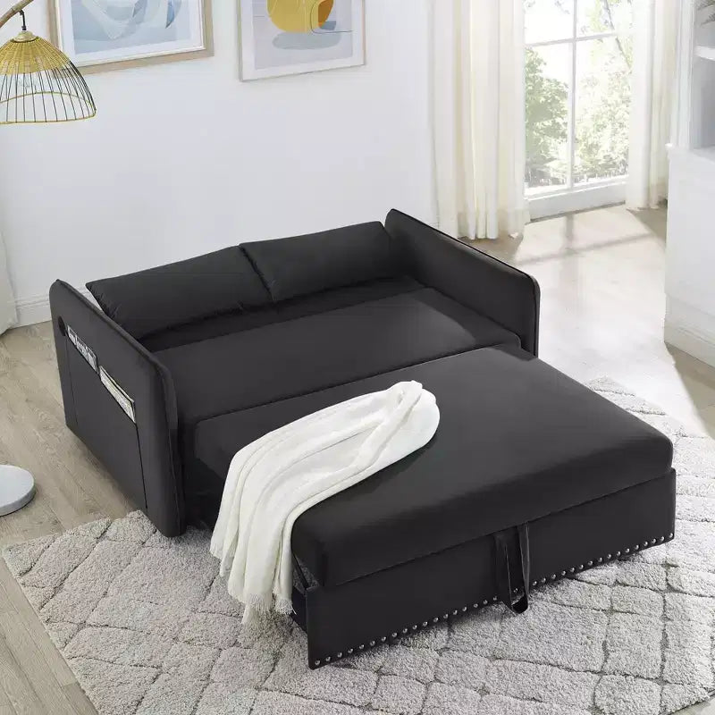 MAYEERTY Sleeper Sofa Bed with USB, 3-in-1 Adjustable Pull-Out Bed & Side Pocket (Velvet)