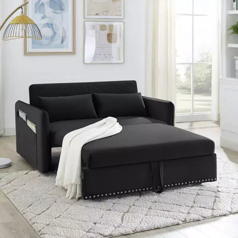 MAYEERTY Sleeper Sofa Bed with USB, 3-in-1 Adjustable Pull-Out Bed & Side Pocket (Velvet)