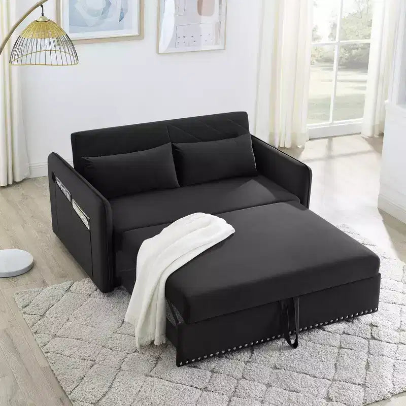 MAYEERTY Sleeper Sofa Bed with USB, 3-in-1 Adjustable Pull-Out Bed & Side Pocket (Velvet)