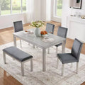 6 Piece Wooden Dining Table with 4 Upholstered Chairs and Bench for 6 People, Rectangular Dining Table Set with Crystal Decoration