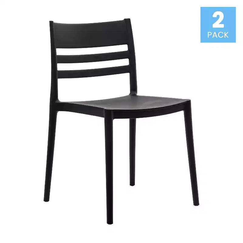 Flash Furniture Bridgeport Set of 2 Indoor-Outdoor Stacking Patio Chair with Slatted Backrest, Commercial All-Weather Resin Chair