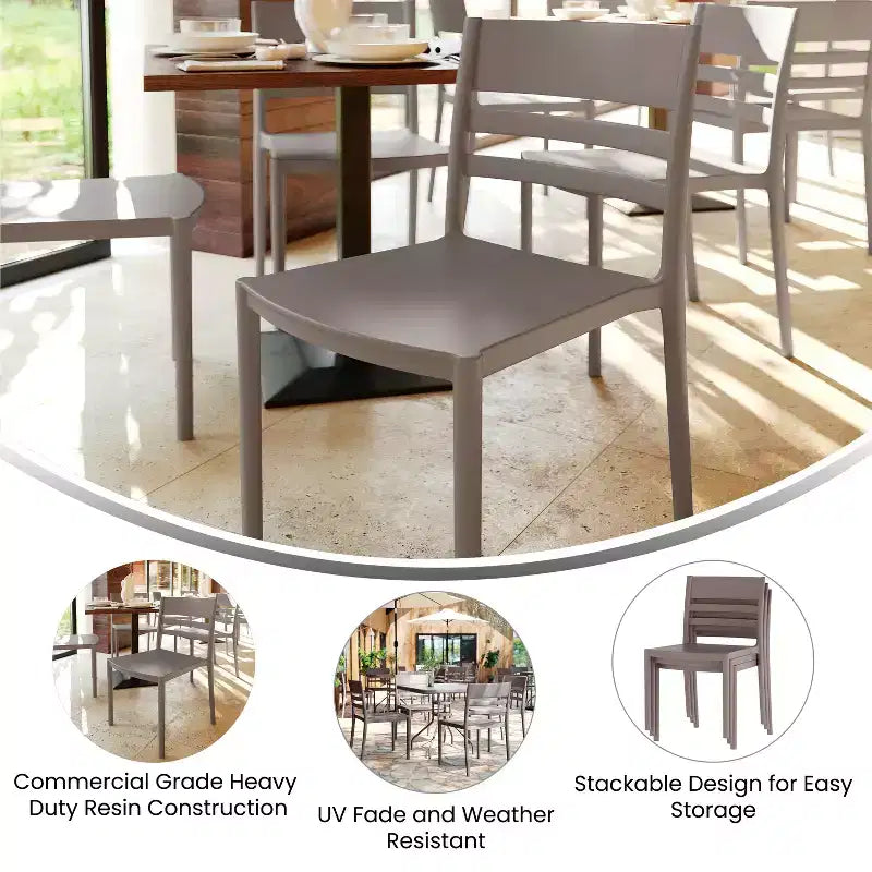 Flash Furniture Bridgeport Set of 2 Indoor-Outdoor Stacking Patio Chair with Slatted Backrest, Commercial All-Weather Resin Chair