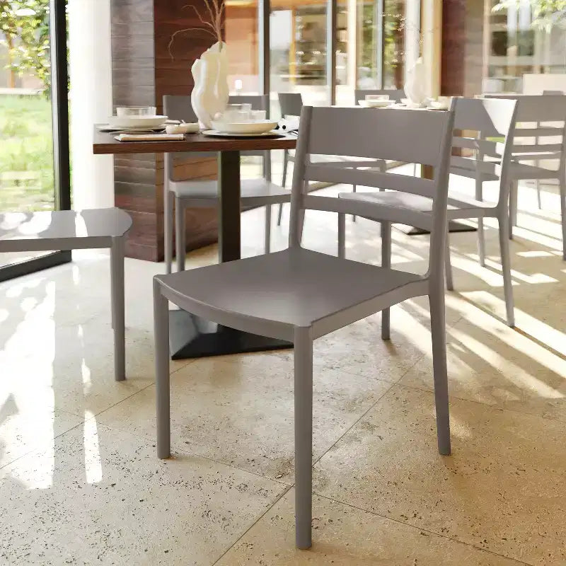 Flash Furniture Bridgeport Set of 2 Indoor-Outdoor Stacking Patio Chair with Slatted Backrest, Commercial All-Weather Resin Chair