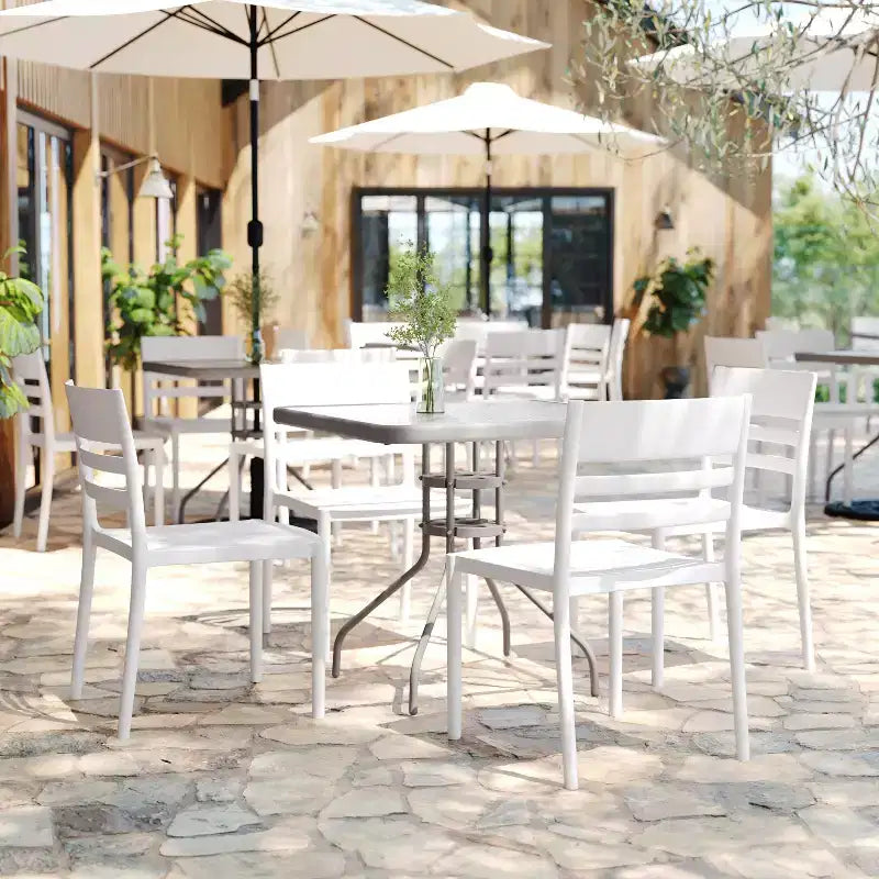 Flash Furniture Bridgeport Set of 2 Indoor-Outdoor Stacking Patio Chair with Slatted Backrest, Commercial All-Weather Resin Chair