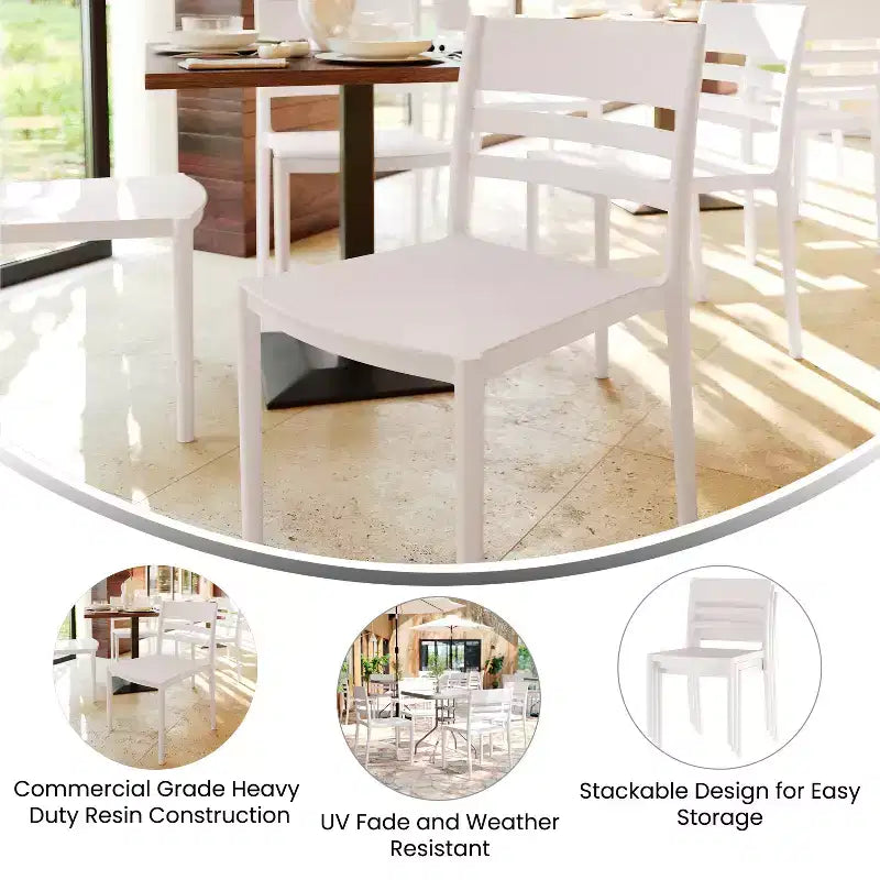 Flash Furniture Bridgeport Set of 2 Indoor-Outdoor Stacking Patio Chair with Slatted Backrest, Commercial All-Weather Resin Chair